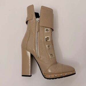 Giuseppe Zanotti Patent Leather Nude Buckle Studs High Heel Boots EU 37 US 7.5
